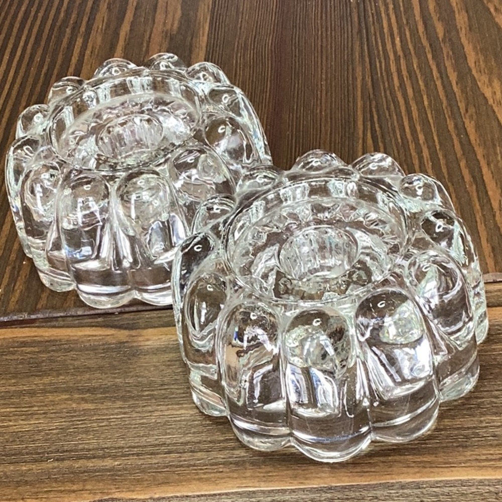 FINAL SALE PRICE Vintage Heavy Glass Flower Candle Holder Set